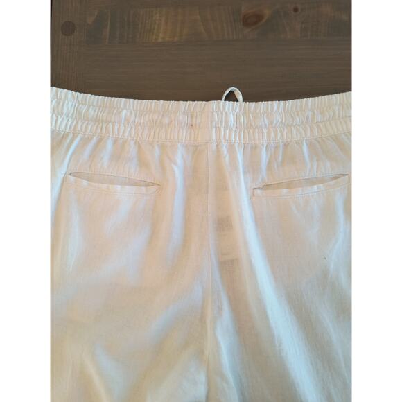 Guess Reagan Linen Pant Women's Size L White Elastic Waist Wide Leg Pockets - Picture 13 of 16